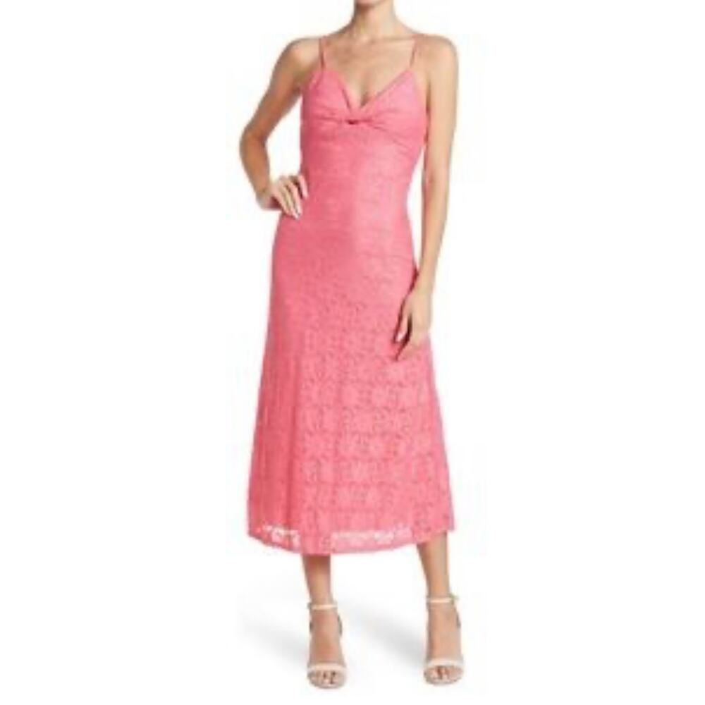 NSR Lace Twisted Front Sleeveless Midi Dress Pink Women's Size Medium NWOT